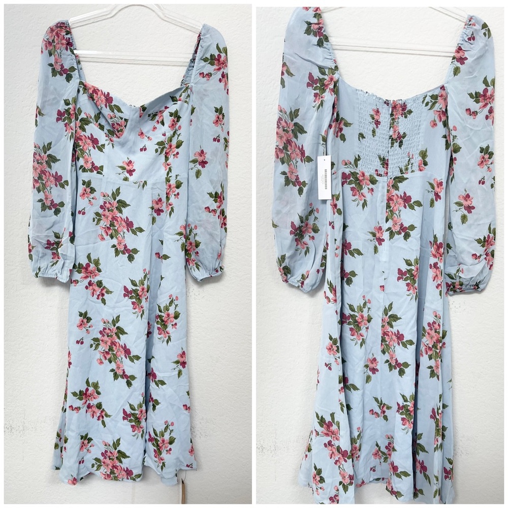 Reformation Shelby Midi Dress Giulia Print Blue Pink Floral Size 2 - Picture 4 of 6